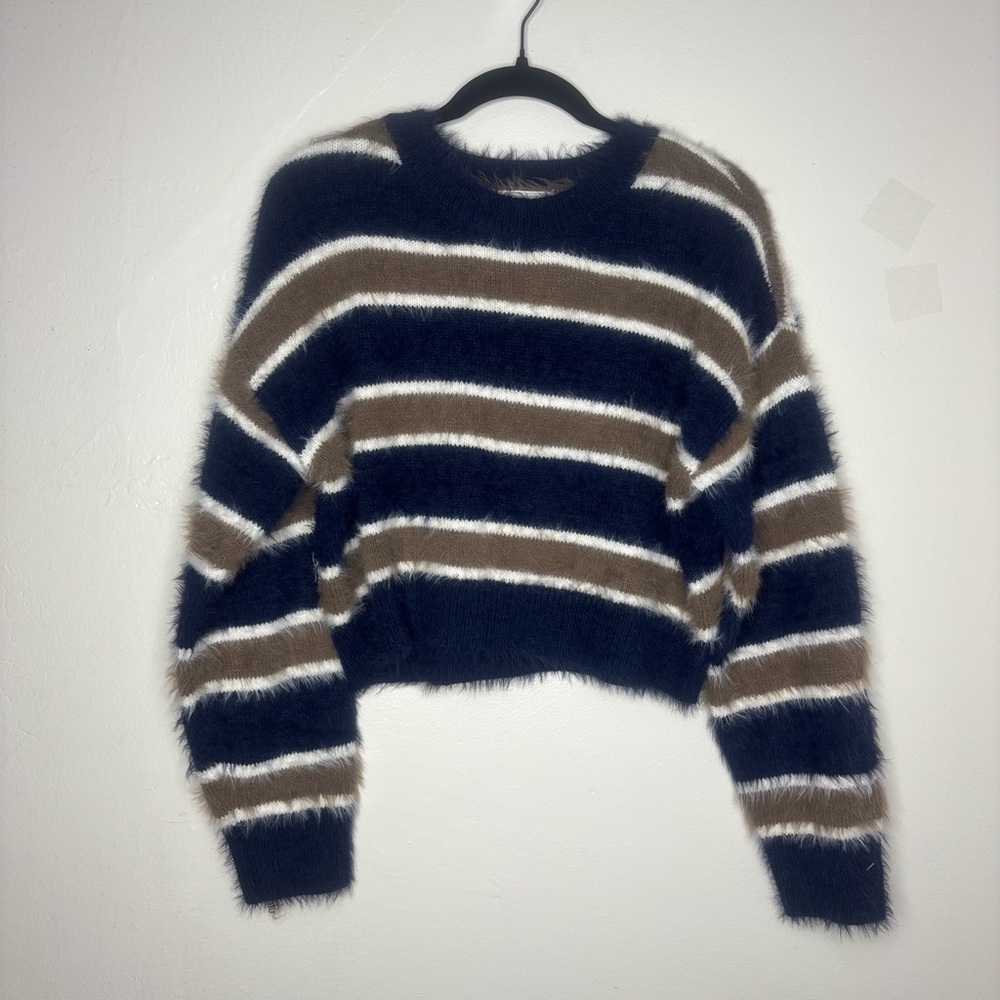 Full Tilt Navy and Brown Striped Sweater - Picture 2 of 3